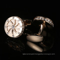 Round Shape Wheel Rose Gold Plated Cufflinks Shiny Crystal Rhinestone Mens Shirts Cufflinks